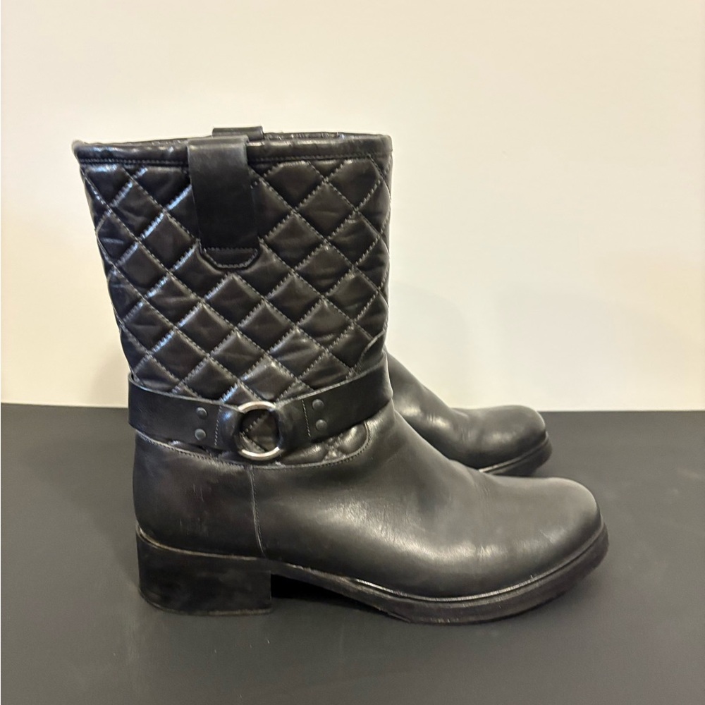 Italian Quilted Leather moto-style Boots, size 9